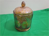Vintage Gold Carnival Glass Canister with Lid