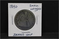 1840 Small Letters Silver Seated Half Dollar