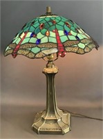 Dragonfly Motif Stained Glass Bronze Base Table