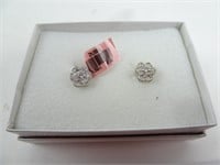 Sterling Silver CZ Flower Stud Earrings with Tags