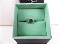 Sterling Silver Size 9 Green Ice Cushion Cut Ring