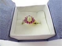 Sterling Silver Size 9 Opal & Ruby Ring in Box