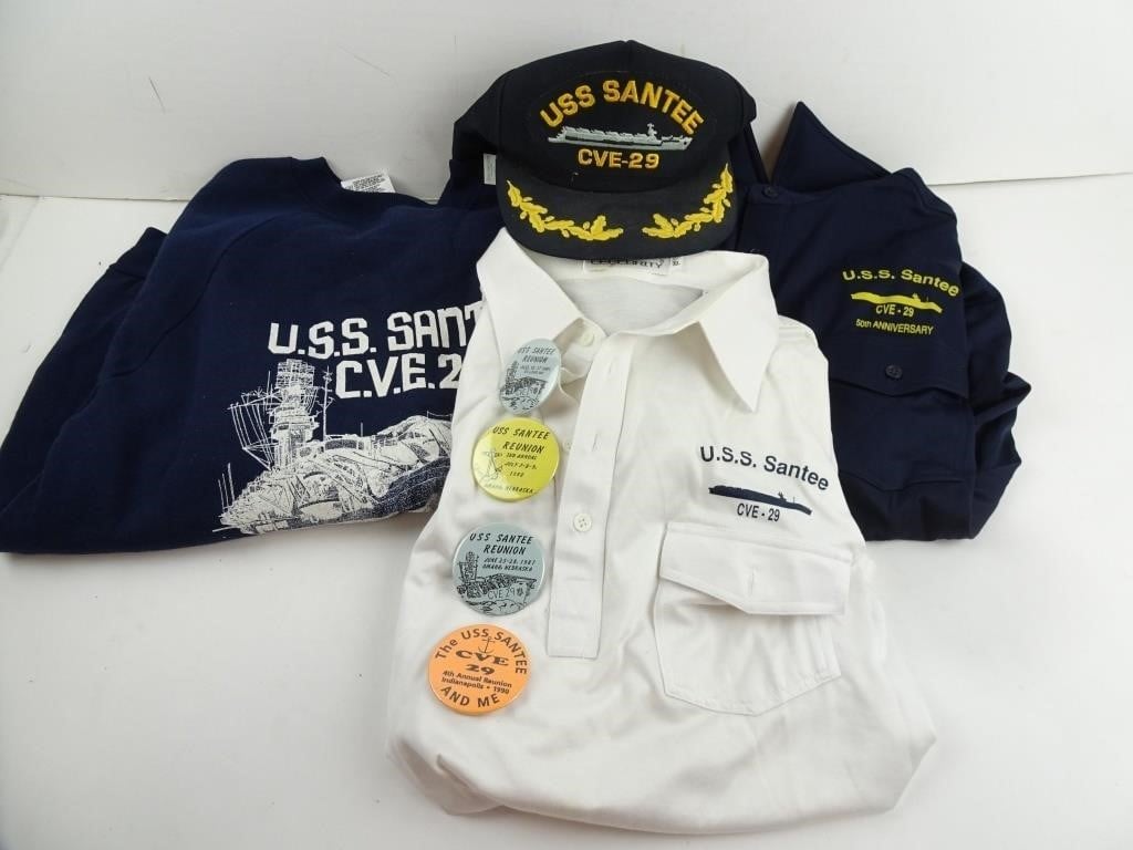 USS Santee Clothing & Buttons Lot - XL Polo