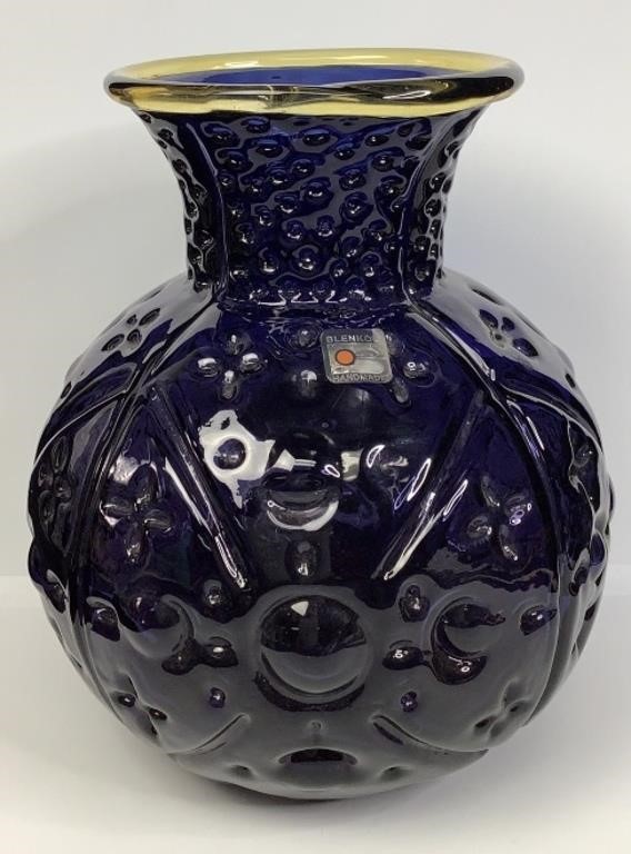 Large Hand Blown Blenko Blue Purple Vase