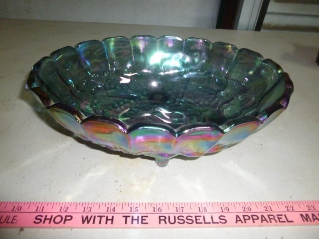 Iridescent Carnival Glass Footed Center Bowl