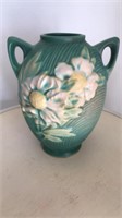 Roseville green peony pottery vase
