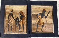 African Warriors Painted On Banana Leaves On Cloth