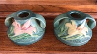 Roseville zephyr lily pottery candle holders