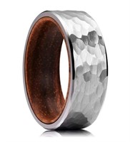 133 Silver Hammered Tungsten Rings