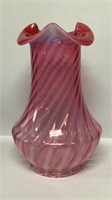 1930s Fenton Cranberry Opalescent Swirl Vase