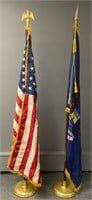 MI Capitol Building Flags US and Michigan