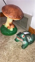 Cement frog & toadstool mushroom