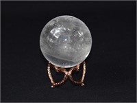 Polished Crystal Ball Paperweight on Stand