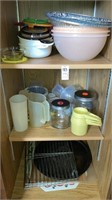 Cookie racks, measure cups, plastic storage,
