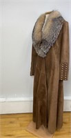 Long Leather Coat with Fur Collar