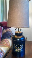 Vintage - milk can lamp with burlap shade- 27