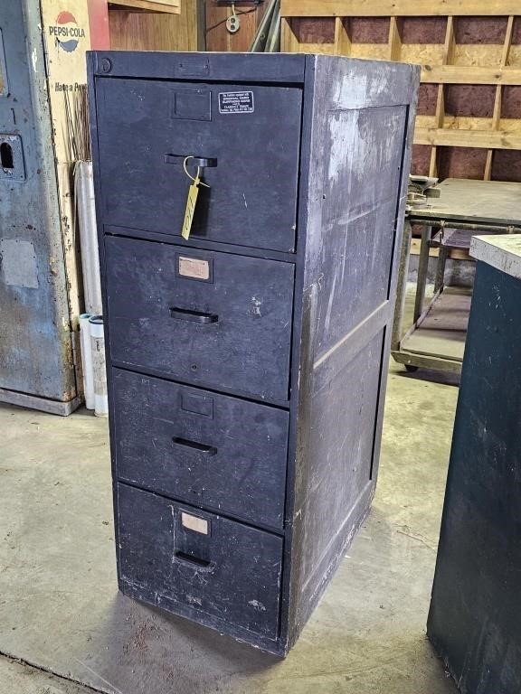 EARLY WOOD 4 DRAWER FILING CABINET