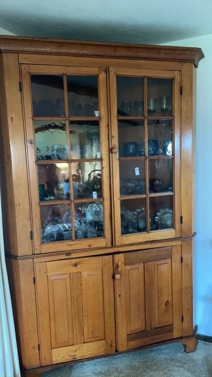 Antique corner cabinet - upper wavy glass doors