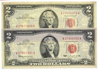 Two Series 1963 Red Seal $2 Bills