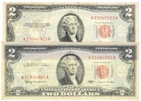 Two Series 1963 Red Seal $2 Bills