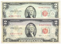 Two Series 1953 Red Seal $2 Bills