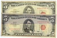 Two Series 1963 Red Seal $5 Bills