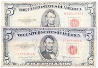 Two Series 1953 Red Seal $5 Bills