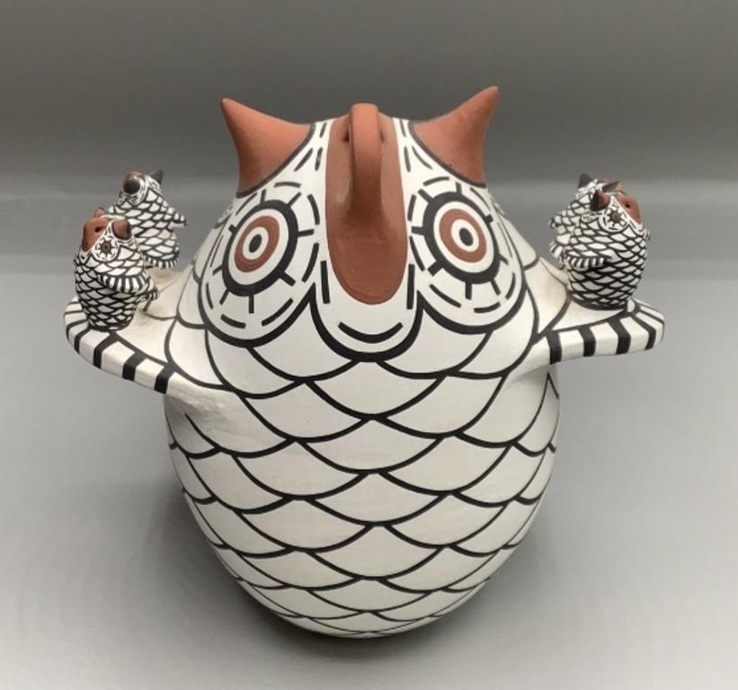 M.K. Seowtewa Storyteller Pottery Owl from Zuni