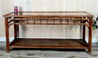 Table curio/console bambou+verre fumé 16"x56x25½"H