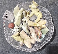 6" Across Cut Glass Bowl w/ Stone Carved Animals