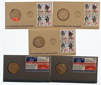 Five 1974/5 Bicentennial First Day Cover Coin &