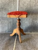 Old Wood Rotating Stool with Red Cushion