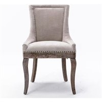 2pcs Beige Fabric Upholstered Dining Chairs