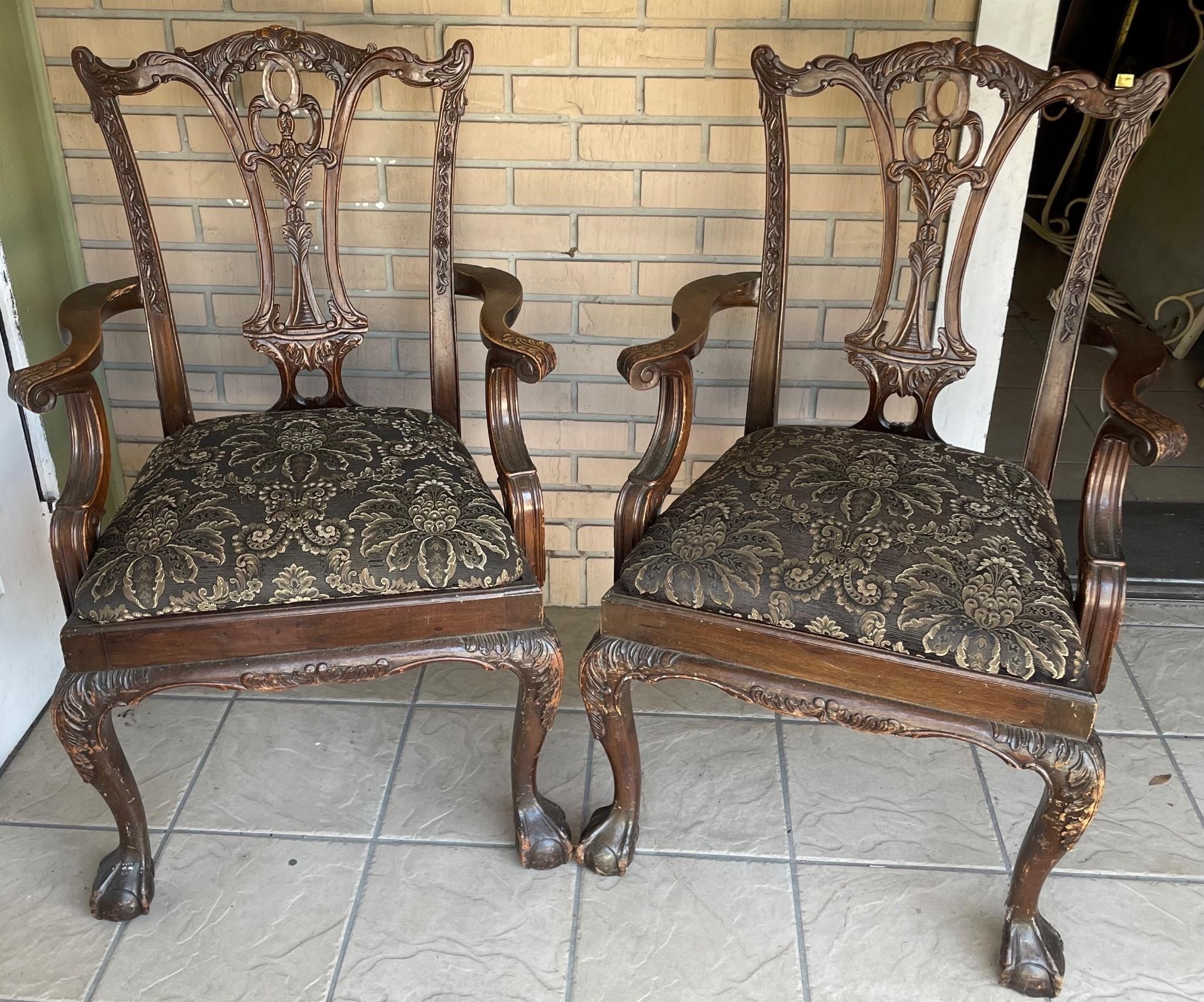 Vintage Carved Wood Chairs - Set of 2