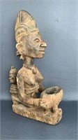 Vintage Yoruba Mother & Child Clay Offering Bowl