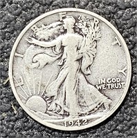 1942 S Silver  Walking Liberty Half Dollar Coin