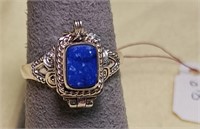 Sterling Silver Lapis Poison Ring size 8.0