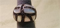 Sterling Silver Marcasite/Mother pearl Ring sz7.5