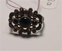 Sterling Silver Onyx/Marcasite Ring size 8.0