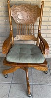 Oak Rolling Desk Chair with Cushion