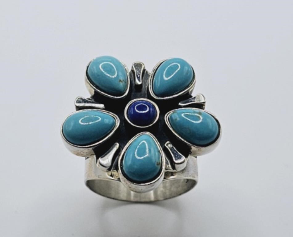 Jay King DTR .925 Turquoise Flower Ring