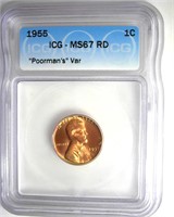 1955 Cent ICG MS67 RD "Poorman's" Var