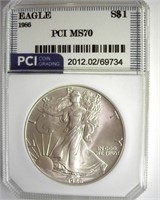 1986 Silver Eagle MS70 LISTS FOR $975