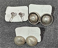 3 prs Screw Back Earrings  2 Stamped Sterling
