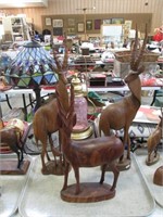3 18”-25” Carved Wooden Animals.