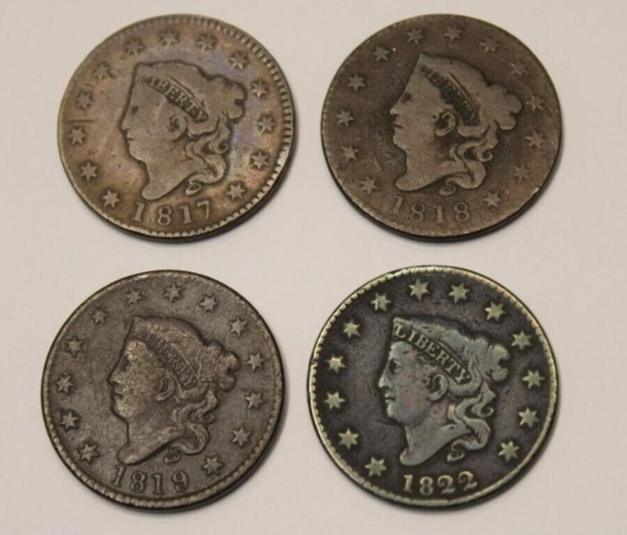 4pc Large Cent lot 1817, 18, 19, 22