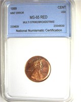 1999 Error Cent NNC MS65 RD