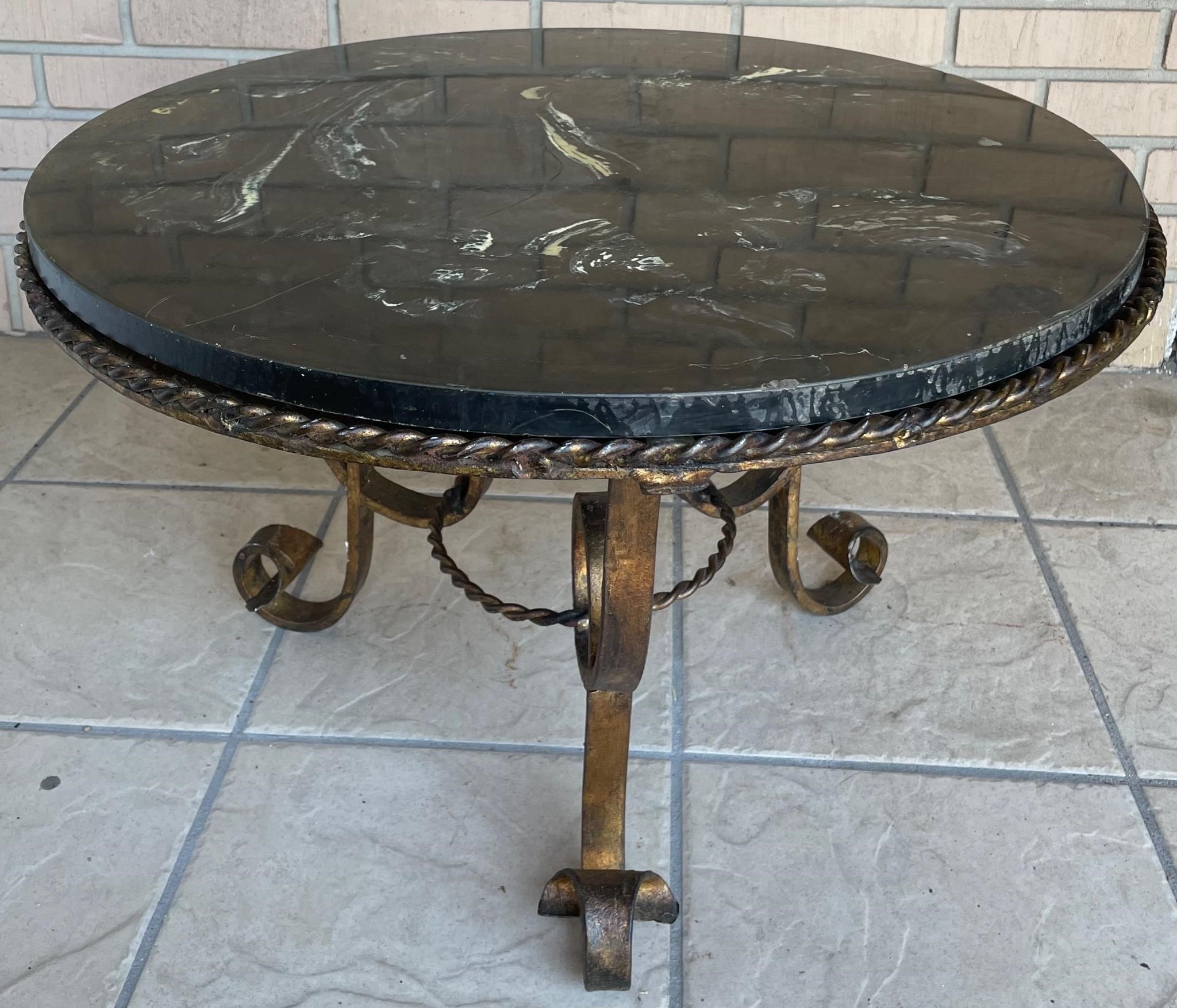 Metal / Iron Round Coffee Table with Marble Top