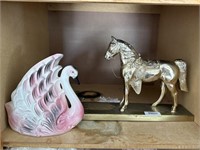 Ceramic Swan Vase, Metal Horse