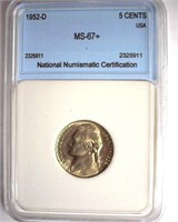 1952-D Nickel MS67+ LISTS FOR $350 IN MS-67